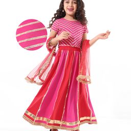 Earthy Touch 100% Cotton Knit Half Sleeves Lace Detailing Choli Lehenga Set with Dupatta  - Red-image-17
