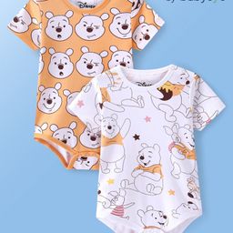 Babyoye Disney Interlock Knit Half Sleeves Onesies With Winnie The Pooh Print Pack of 2 - Orange & White-image-36