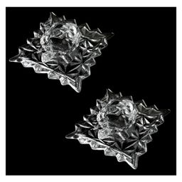 VOIDROP Crystal Glass Turtle with Crystal Zig-Zag Plate for Gift showpiece Decoration of Good Luck Sign Small Sqaure Plate - Crystal Pack of 2-17