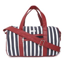 BAD HABIT Off-White, Navy Blue, and Red Striped Duffel Bag - Stylish and Spacious-image-29
