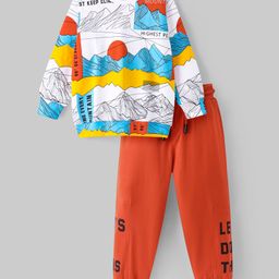Ollington St. 100% Cotton Knit Full Sleeves Sweatshirt & Joggers Set With Mountains Print - Multicolor-image-30