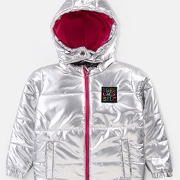 Bonfino Full Sleeve Hooded Puffer Jacket with Holographic Effect & Patch Detailing - Silver-picture-28