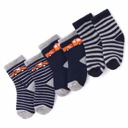 cute walk by babyhug Cutewalk By Babyhug Anti Bacterial Ankle Length Striped & Car Design Socks Pack of 3 - Blue-picture-38