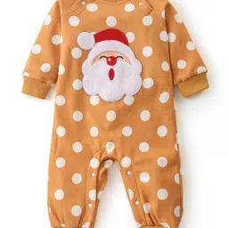 Kookie Kids Winter Wear Full Raglan Sleeves Romper with Polka Dots Print & Santa Patch - Light Brown-picture-45