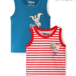Babyoye Disney Lycra Knit Sleeveless Vests with Stripes & Dumbo Graphics Pack of 2 - Red & Teal Blue-image-15