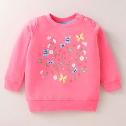Zero Cotton Knit Full Sleeves Winter T-Shirt with Butterfly & Floral Print - Pink-picture-23