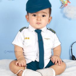 MASHUP Cotton Half Sleeves Pilot Costume Set - White-image-25