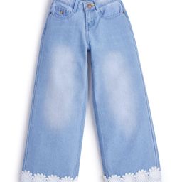 Knit N Knot Denim Mild Washed & Lace Embellished Jeans - Light Blue-image-37