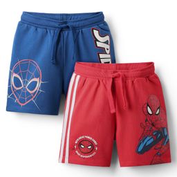 Honeyhap Marvel Terry Knit Knee Length Shorts With Spider Man Graphics Pack Of 2 - Red & Navy Blue-image-57
