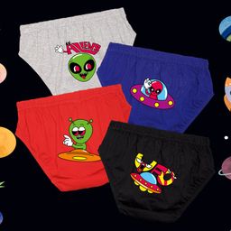 NUSYL Cotton Pack Of 4 Alien Printed Briefs - Grey Red Black & Royal Blue-10