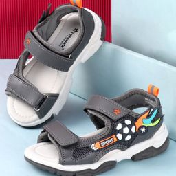 Cute Walk by Babyhug Sandals with Velcro Closure & 3D Applique - Grey-image-97