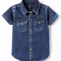 Ruff Denim Woven Half Sleeves Washed Shirt - Navy Blue-image-31