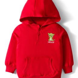 Doodle Poodle 100% Cotton Knit Light Weight Full Sleeves Hooded Sweatshirt With Animal Print & Kangaroo Pockets - Red-picture-22