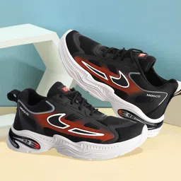 TOMSY CHOICE Colour Blocked With Air Cushion Sole & Lace Up Shoes - Black & Red-picture-45