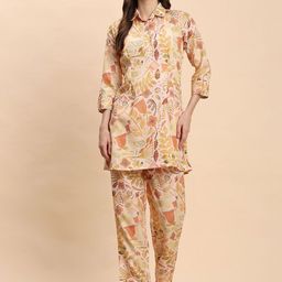 Noia Abstract Floral Printed Shirt Collar Tunic With Trouser Co-Ords-picture-4