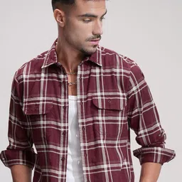 HIGHLANDER Men Comfort Slim Fit Opaque Checked Casual Shirt-picture-13