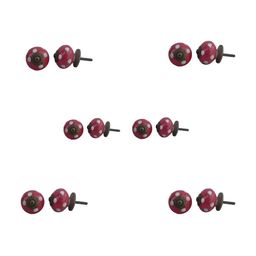 Indianshelf 6-Pcs Red & White Printed Ceramic Knobs-9
