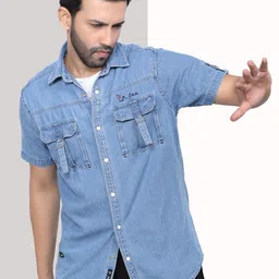 D Finish Smart Denim Double Pocket Half Sleeve Casual Shirt-image-23