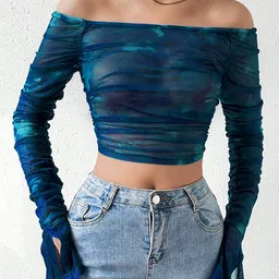 Stylecast X Slyck Women Abstract Printed Off-Shoulder Crop Top-picture-10