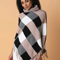 SHOWOFF Beige Checks Poncho-image-69