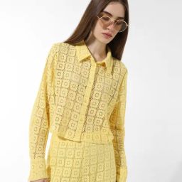 Only Yellow Cotton Self Design Shirt-picture-8