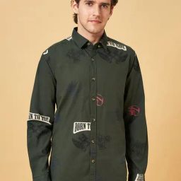 SF Jeans by Pantaloons Dark Olive Slim Fit Printed Shirt-picture-17