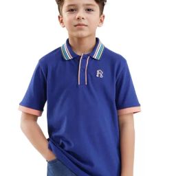 Rare Ones Boys Blue Cotton Embroidery Polo T-Shirt-image-52