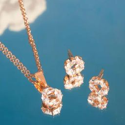 Prita by Priyaasi Rose Gold American Diamond & Crystal Studded Pendant & Earring Set-24