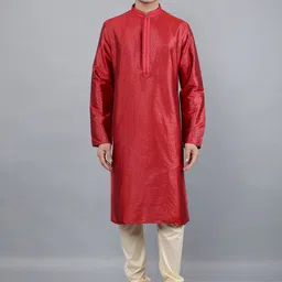 Manish Creations Floral Woven Design Mandarin Collar Straight Kurta With Churidar-image-93