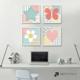 ARTE'VENUE Baby Quilt Multicolor Canvas Wall Arts - Set of 4 (11 X 11 inch Each)-44