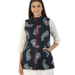 Mustard Blue Printed Reversible Jacket-image-92