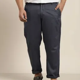 Sojanya Dark Grey Cotton Regular Slim Fit Flat Front Trousers-image-102