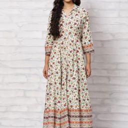 Rangriti Beige Printed A-Line Dress-image-49