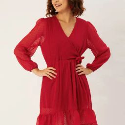 Anvi Be Yourself Pattern Red Self Pattern Shift Dress-picture-7
