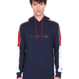 Arrow Blue Cotton Regular Fit Self Pattern Hooded Sweatshirt-image-25
