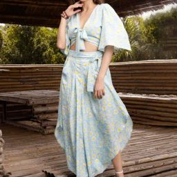 Sera Blue Printed Crop Top With Palazzos-picture-2