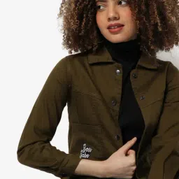 Campus Sutra Green Cotton Denim Jacket-image-94