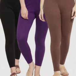 Gracit Black & Purple Mid Rise Leggings - Pack Of 3-image-73