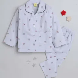 The Magic Wand Kids Off-White Cotton Printed Full Sleeves Shirt Set-image-79
