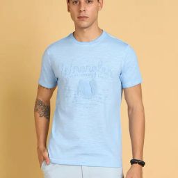 Wrangler Sky Blue Regular Fit Graphic Print Cotton Crew T-Shirt-image-11
