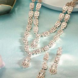 Priyaasi Silver American Diamond Necklace & Earring Set-image-72