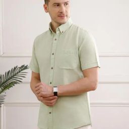 The Formal Club Grass Green Linen Smart Fit Formal Shirt-image-97