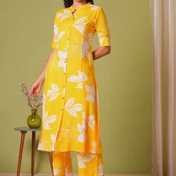 Anni Designer Floral Printed Mandarin Collar Straight Kurta With Palazzos-55