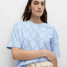 Marks & Spencer Women Self Design Round Neck T-shirt-image-82