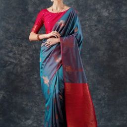 Saree Mall Blue Woven Sarees With Unstitched Blouse-image-54