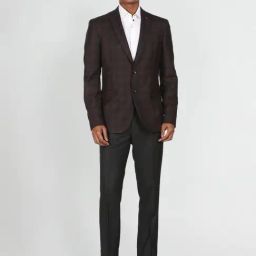 Arrow Charcoal & Maroon Regular Fit Checks Two Piece Suit-image-10