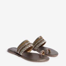 LUNA BLU by Westside Dark Brown Embellished Toe-Ring Sandals-image-33