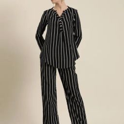 Qurvii Black Striped Top With Pants-picture-39