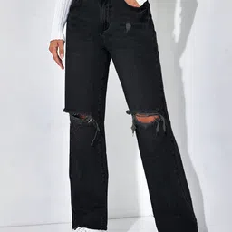 NU CLOTHS Women Super Relaxed Fit High-Rise Slash Knee Jeans-picture-30
