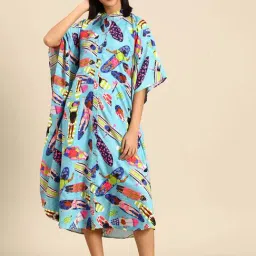 Mabish By Sonal Jain Blue Printed A-Line Kaftan Dress-image-8